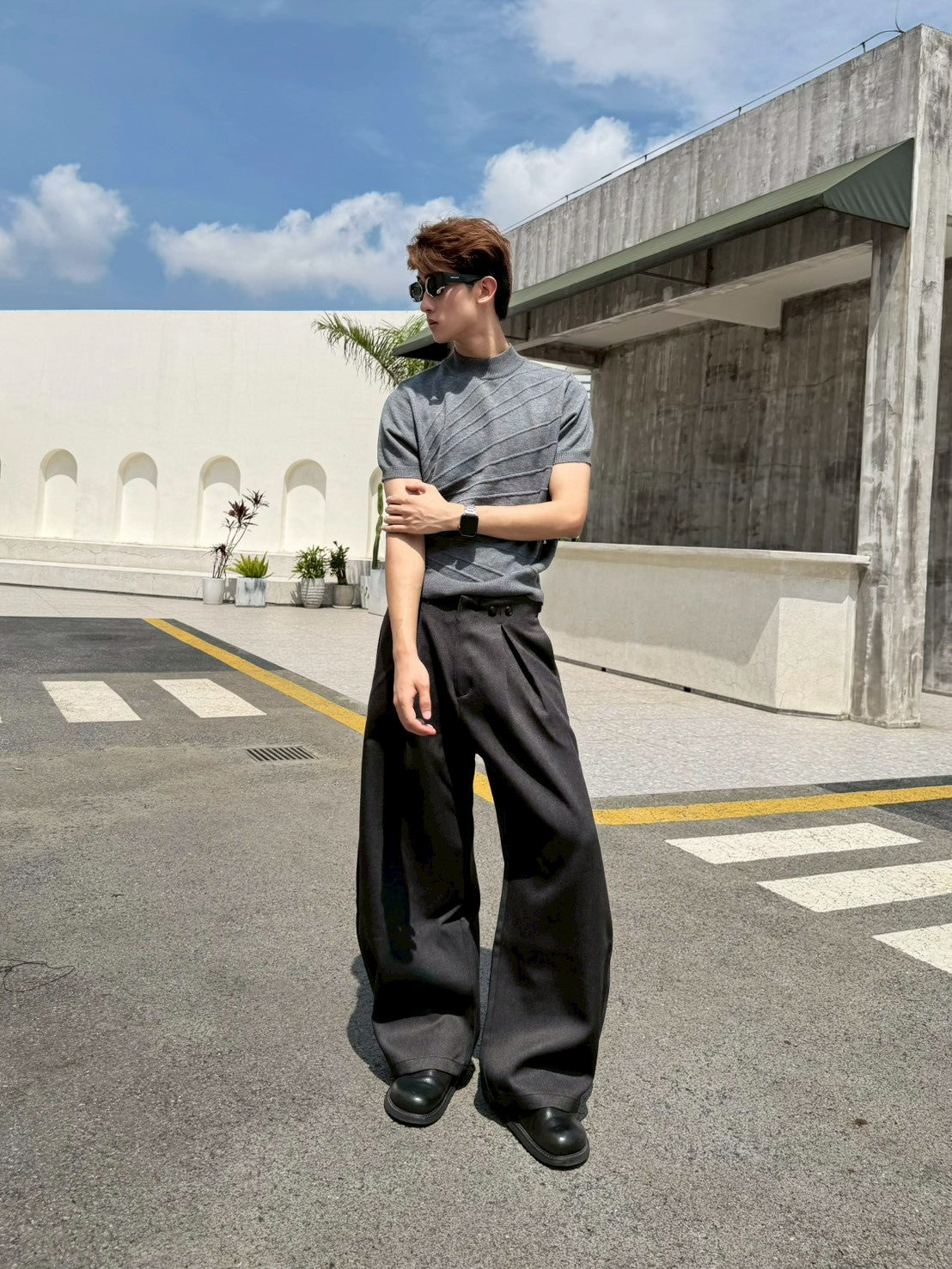 細千鳥格繭型西褲