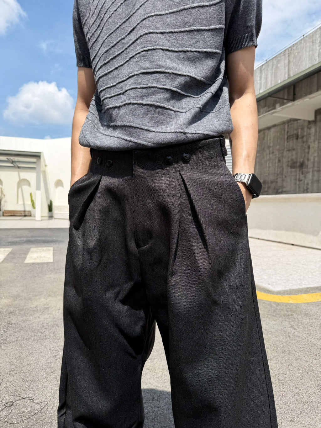 細千鳥格繭型西褲