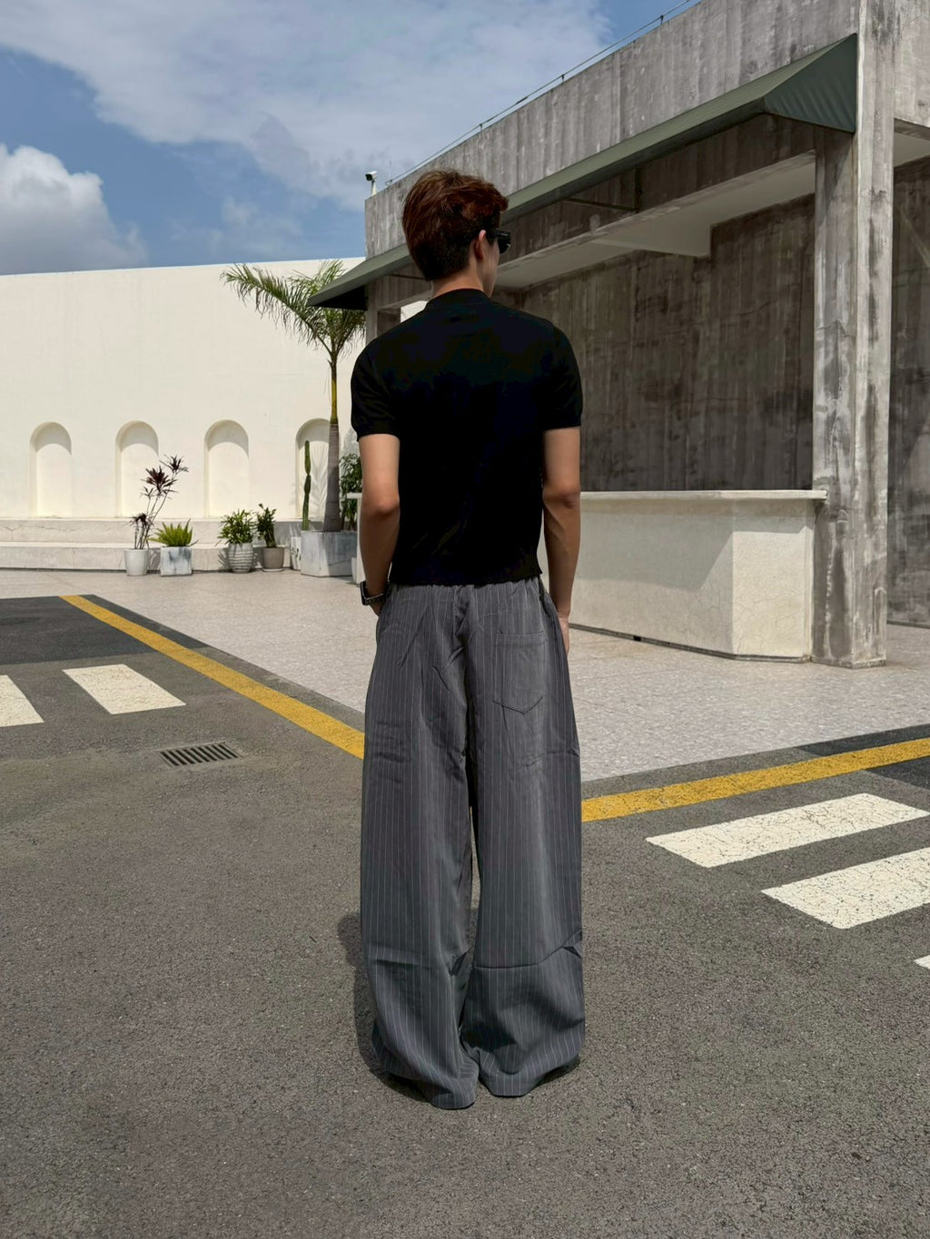 翻腰頭條紋西裝褲