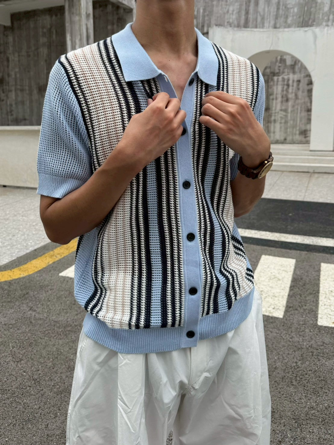 直條層次老錢開衫