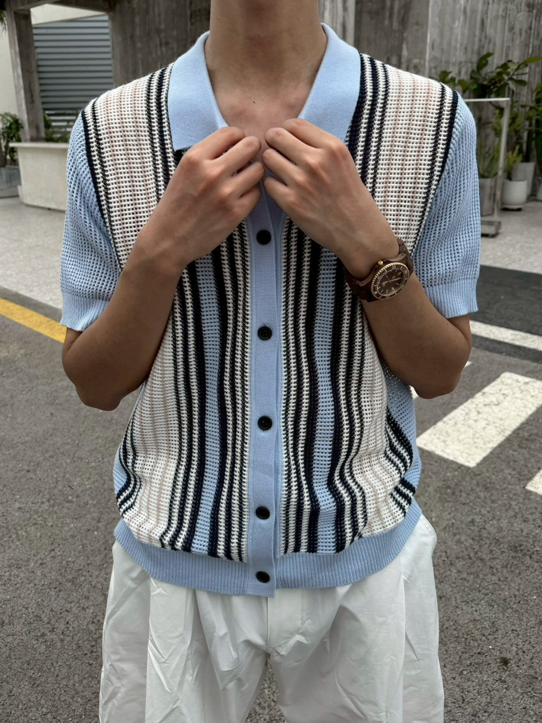 直條層次老錢開衫