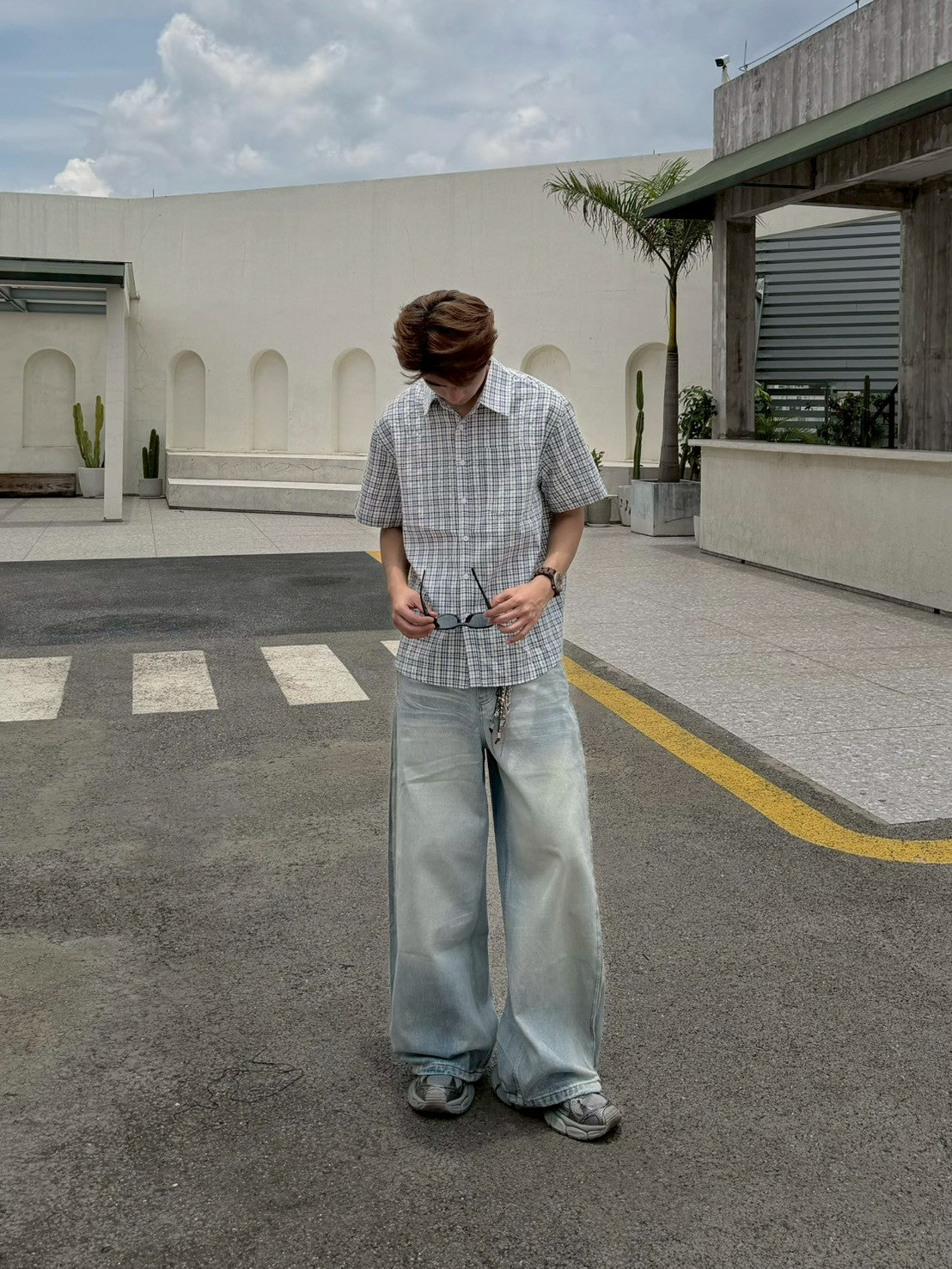 細格紋泡泡紗襯衫