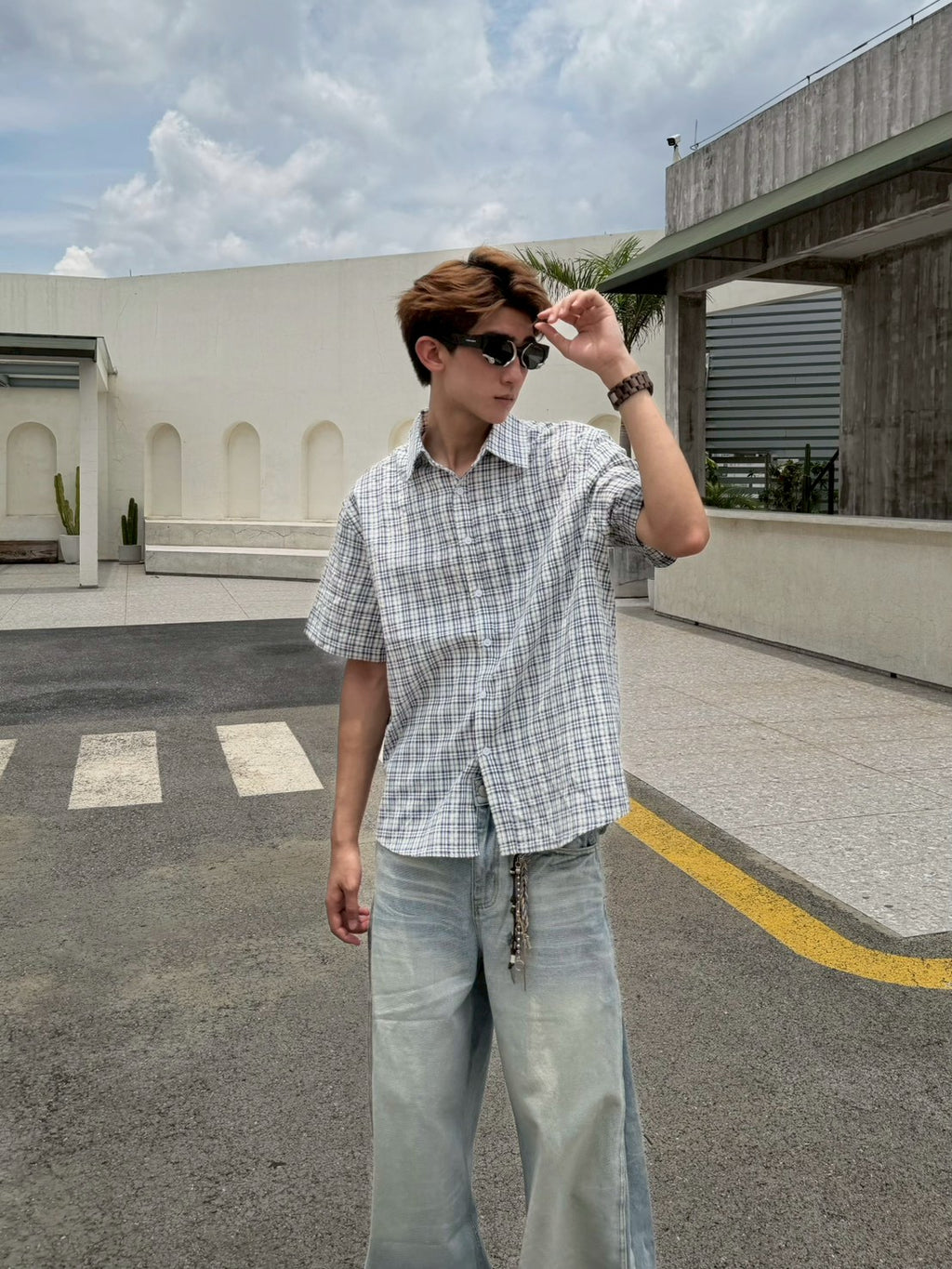 細格紋泡泡紗襯衫
