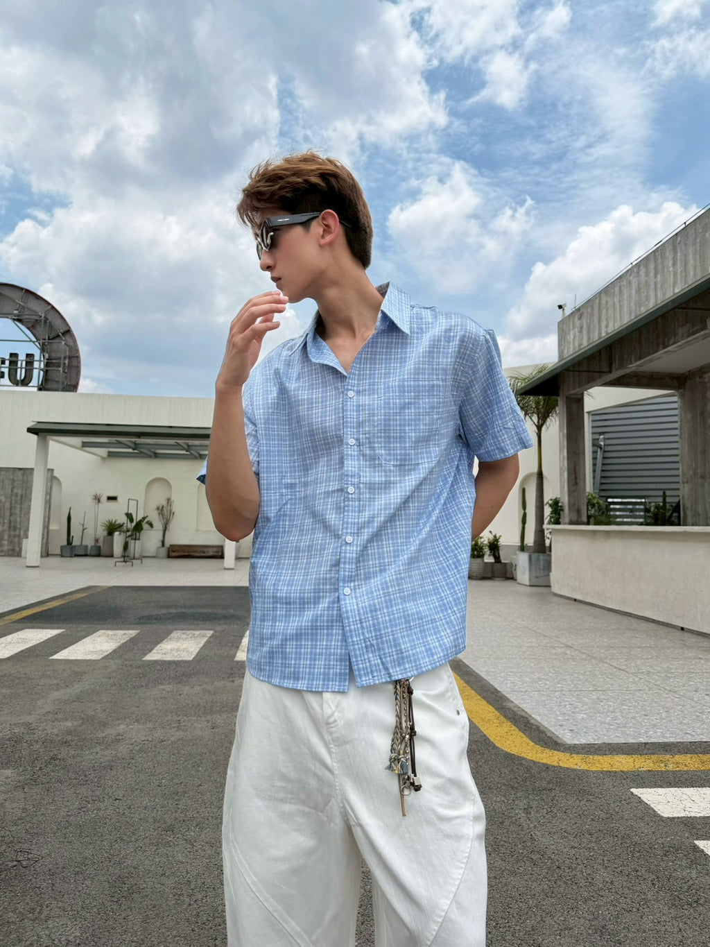 細格紋泡泡紗襯衫