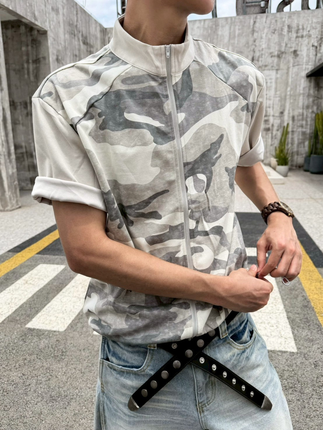 迷彩拉鍊透氣短T