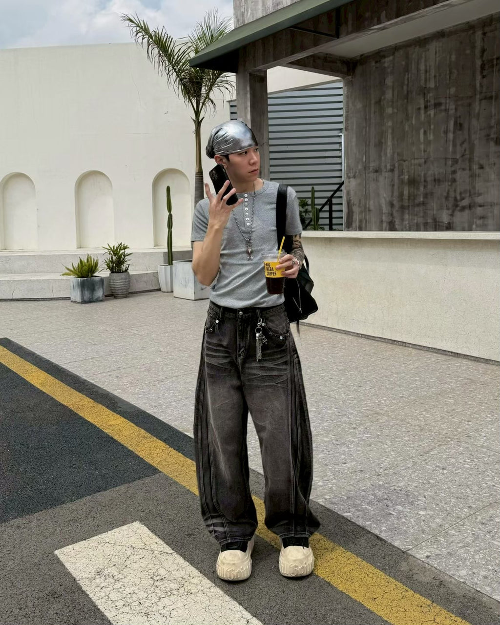 寶石解構裁片彎刀牛仔褲