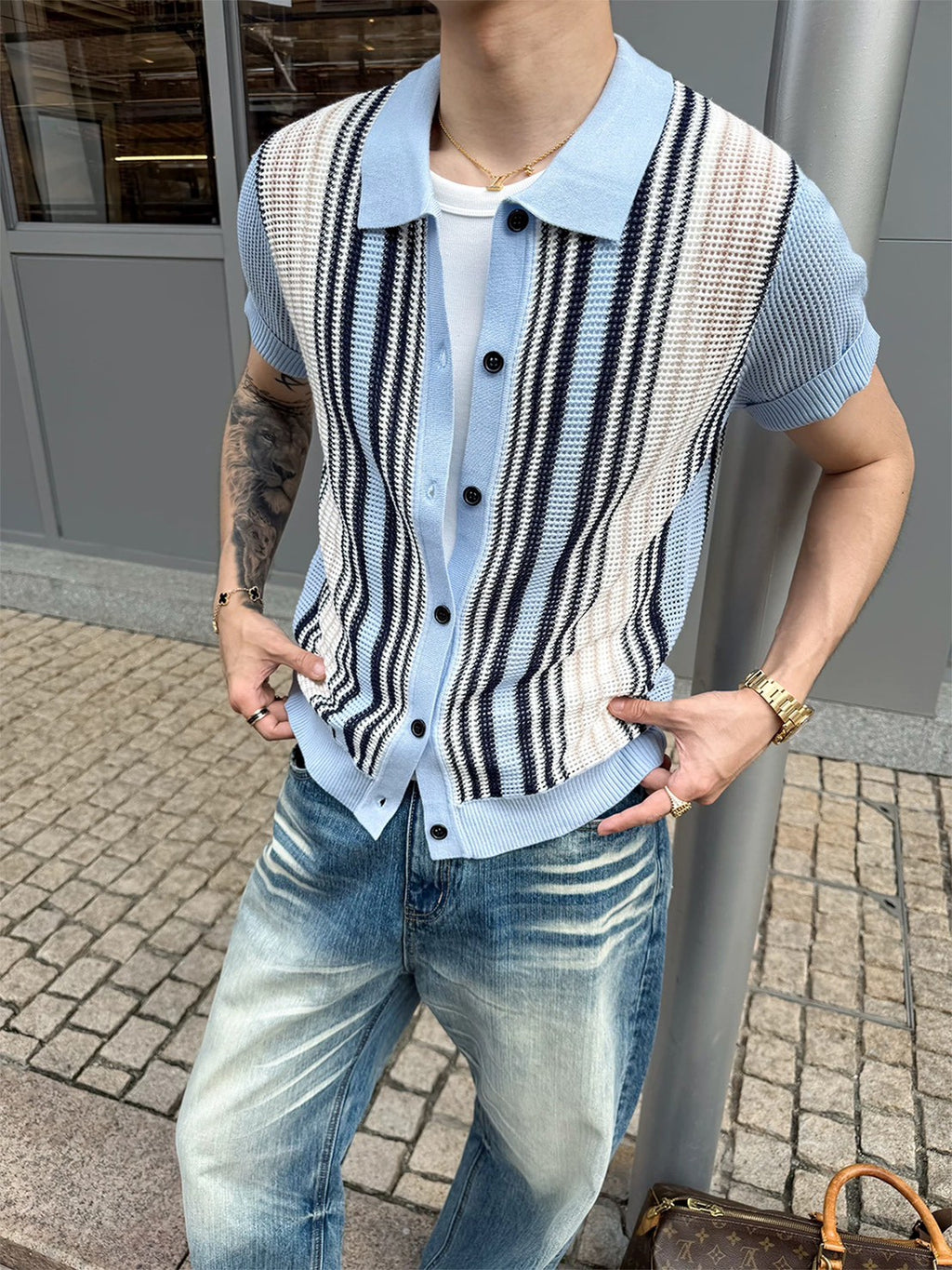直條層次老錢開衫
