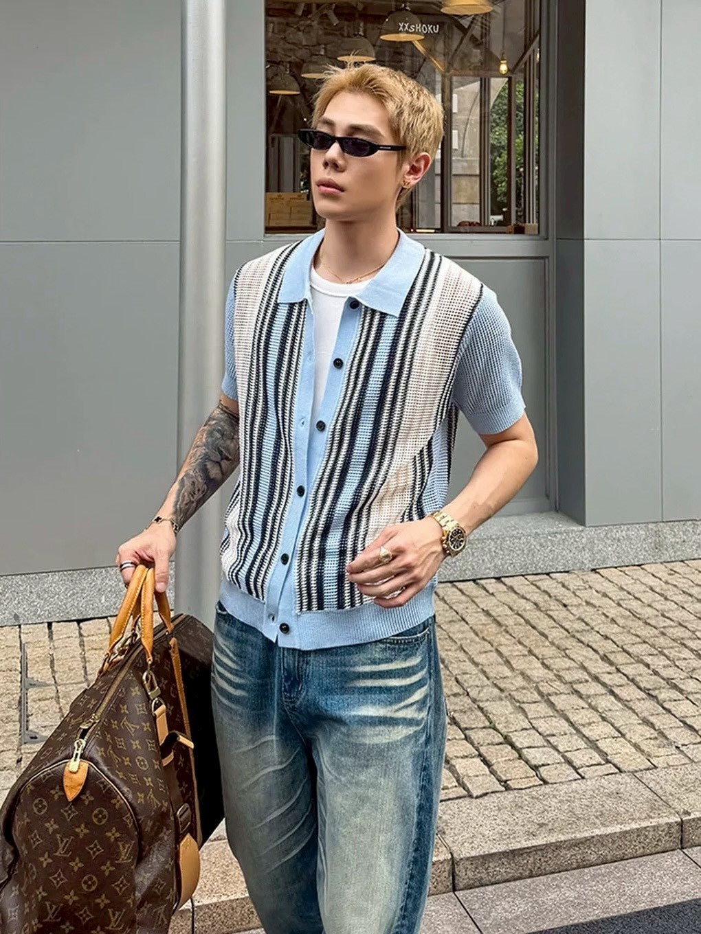 直條層次老錢開衫