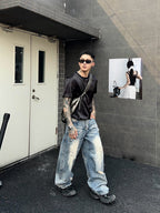 完美廓形水洗破壞牛仔褲