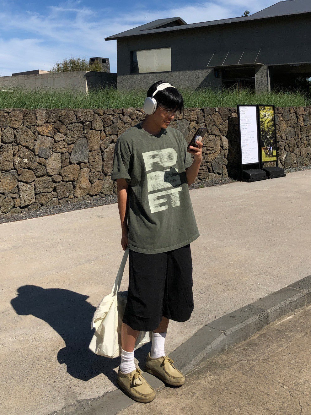 水洗斑駁做舊字母短袖上衣