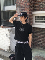 BOXY光芒印花寬短版短袖上衣