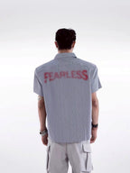 FEARLESS 直條紋墊肩蓋章襯衫