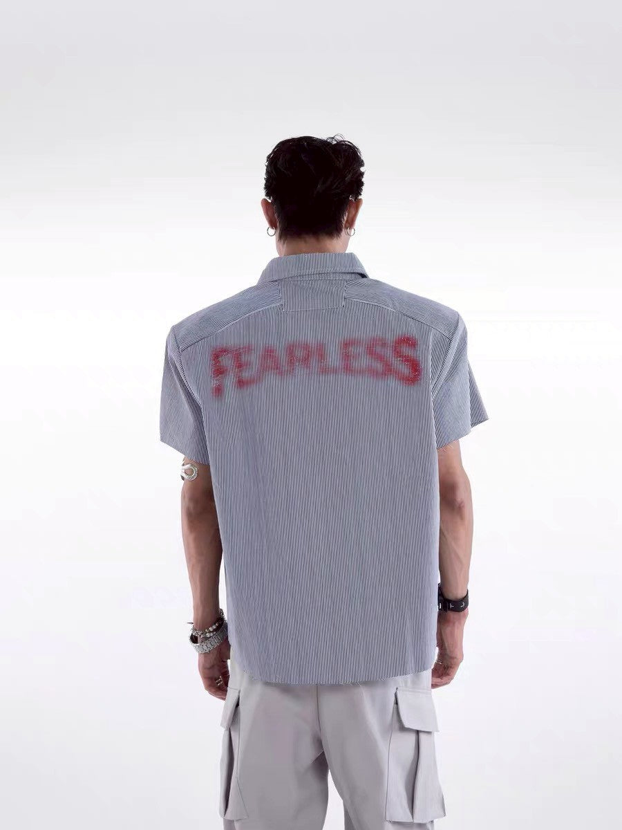 FEARLESS 直條紋墊肩蓋章襯衫