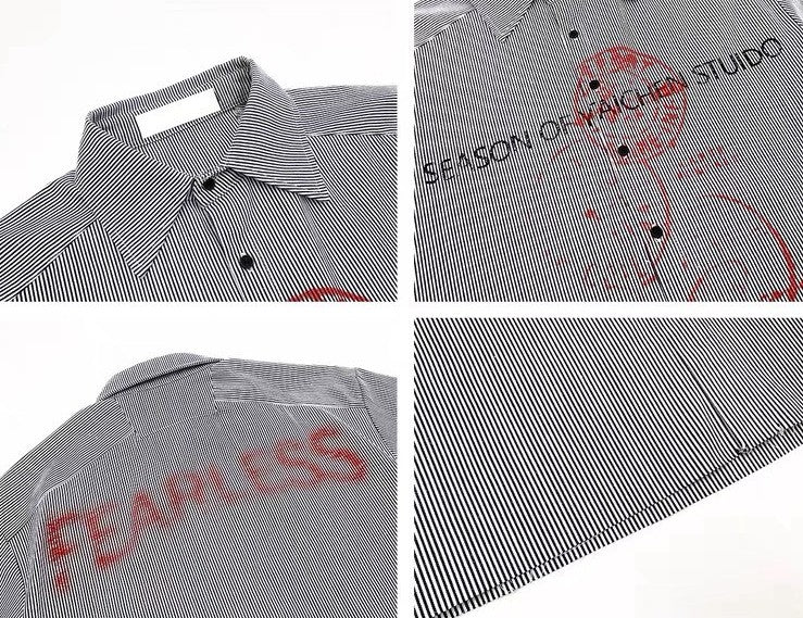 FEARLESS 直條紋墊肩蓋章襯衫