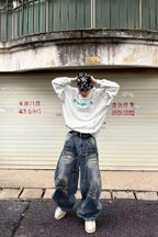 塗鴉擦髒彎刀牛仔褲