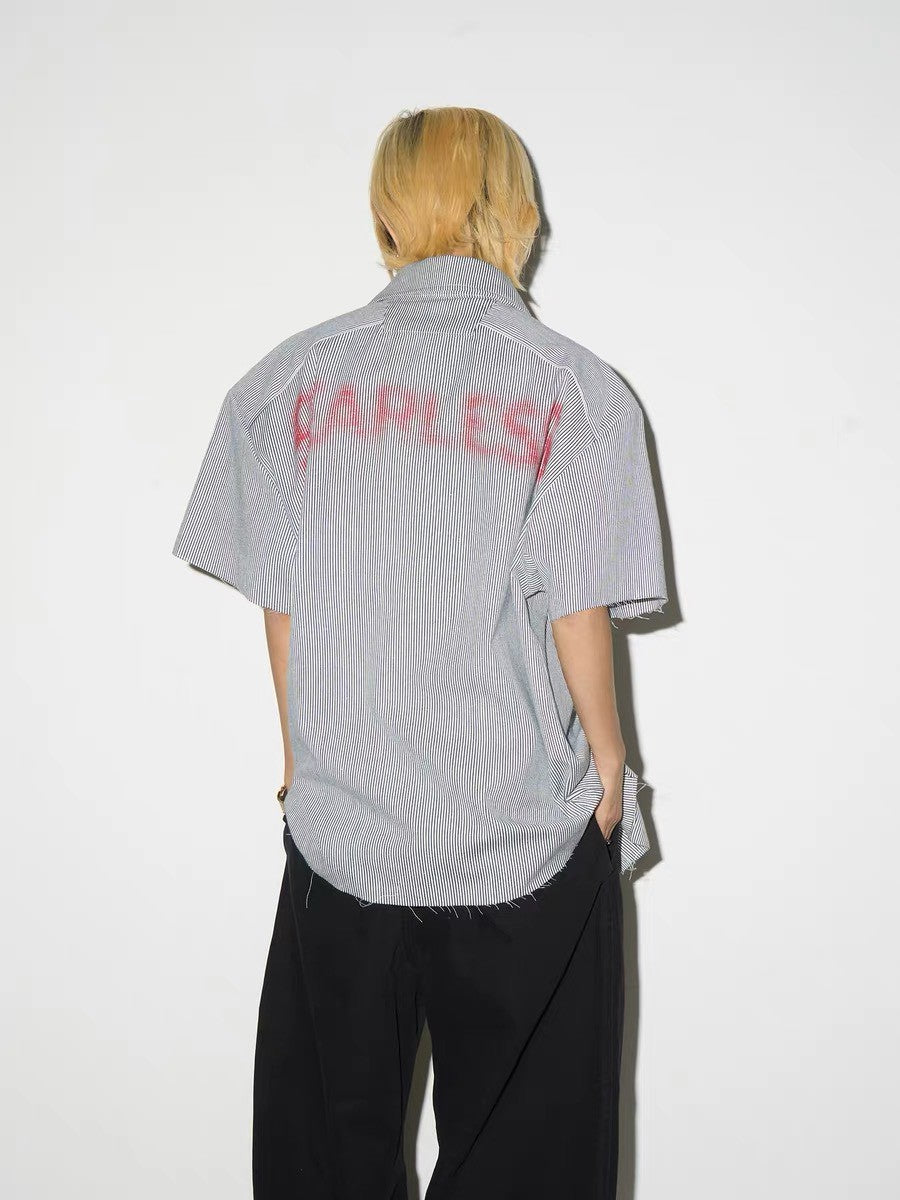 FEARLESS 直條紋墊肩蓋章襯衫