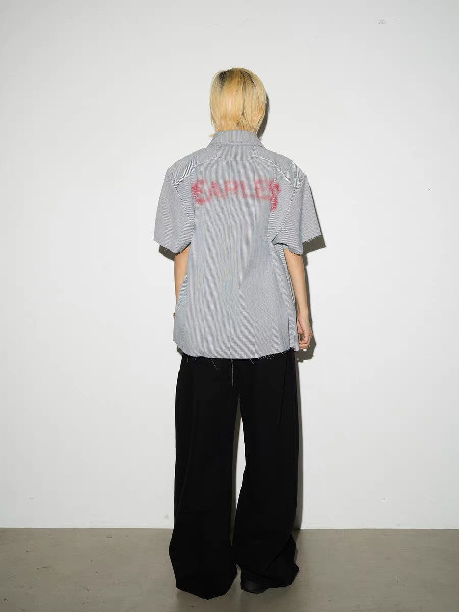 FEARLESS 直條紋墊肩蓋章襯衫