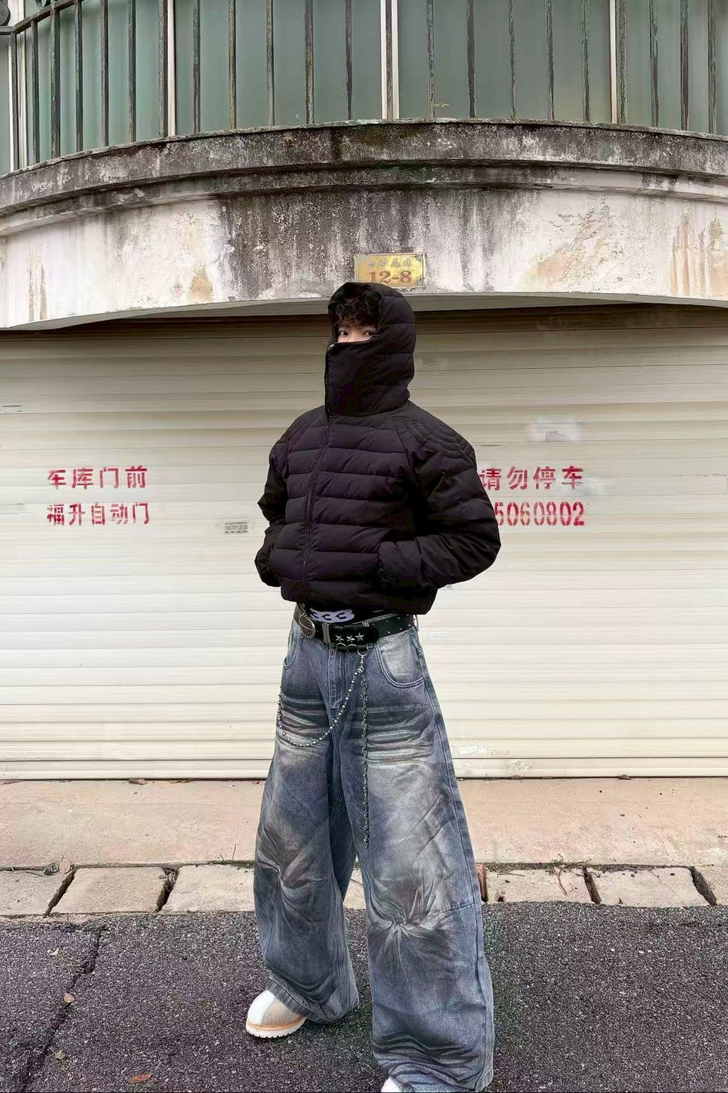 塗鴉擦髒彎刀牛仔褲