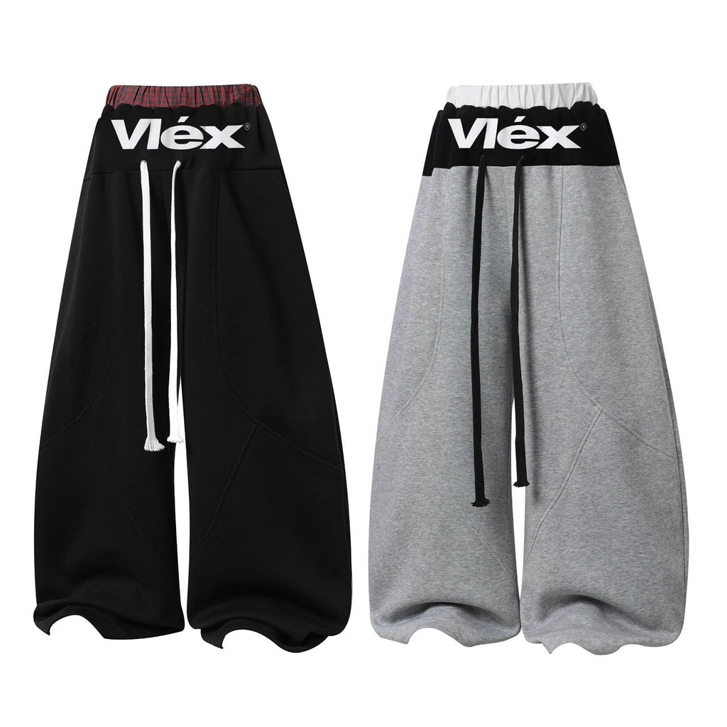 VLEX格紋雙腰頭解構棉長褲