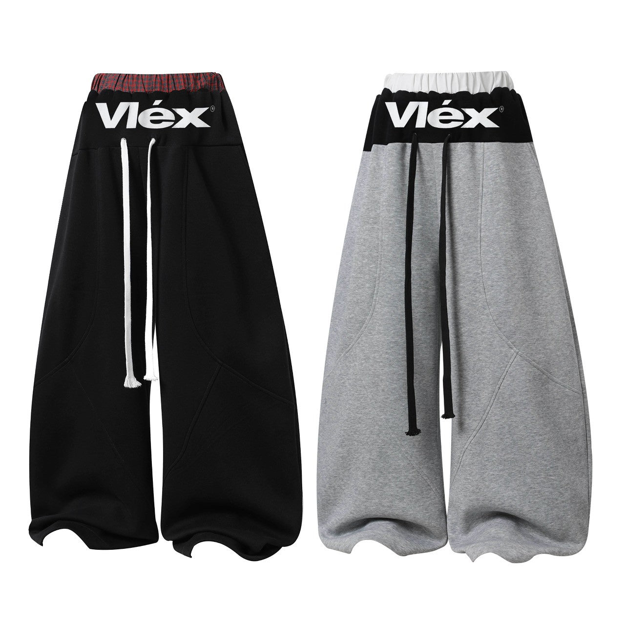 VLEX格紋雙腰頭解構棉長褲