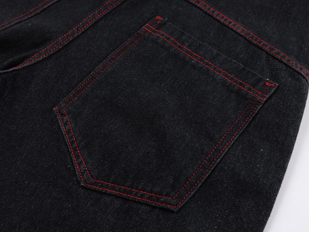 龍圖騰刺繡排釦闊腿牛仔褲