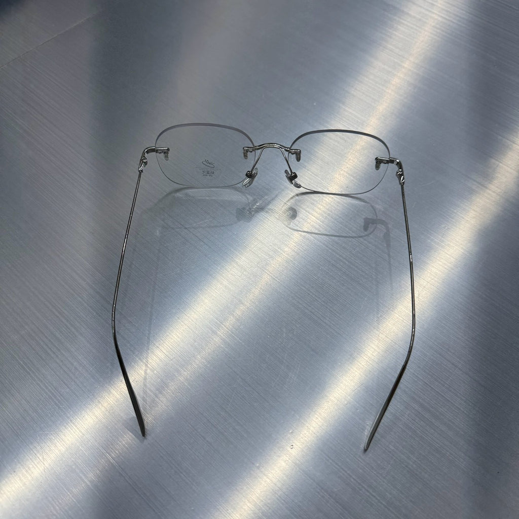 老錢風細銀無框大鏡片抗藍光眼鏡