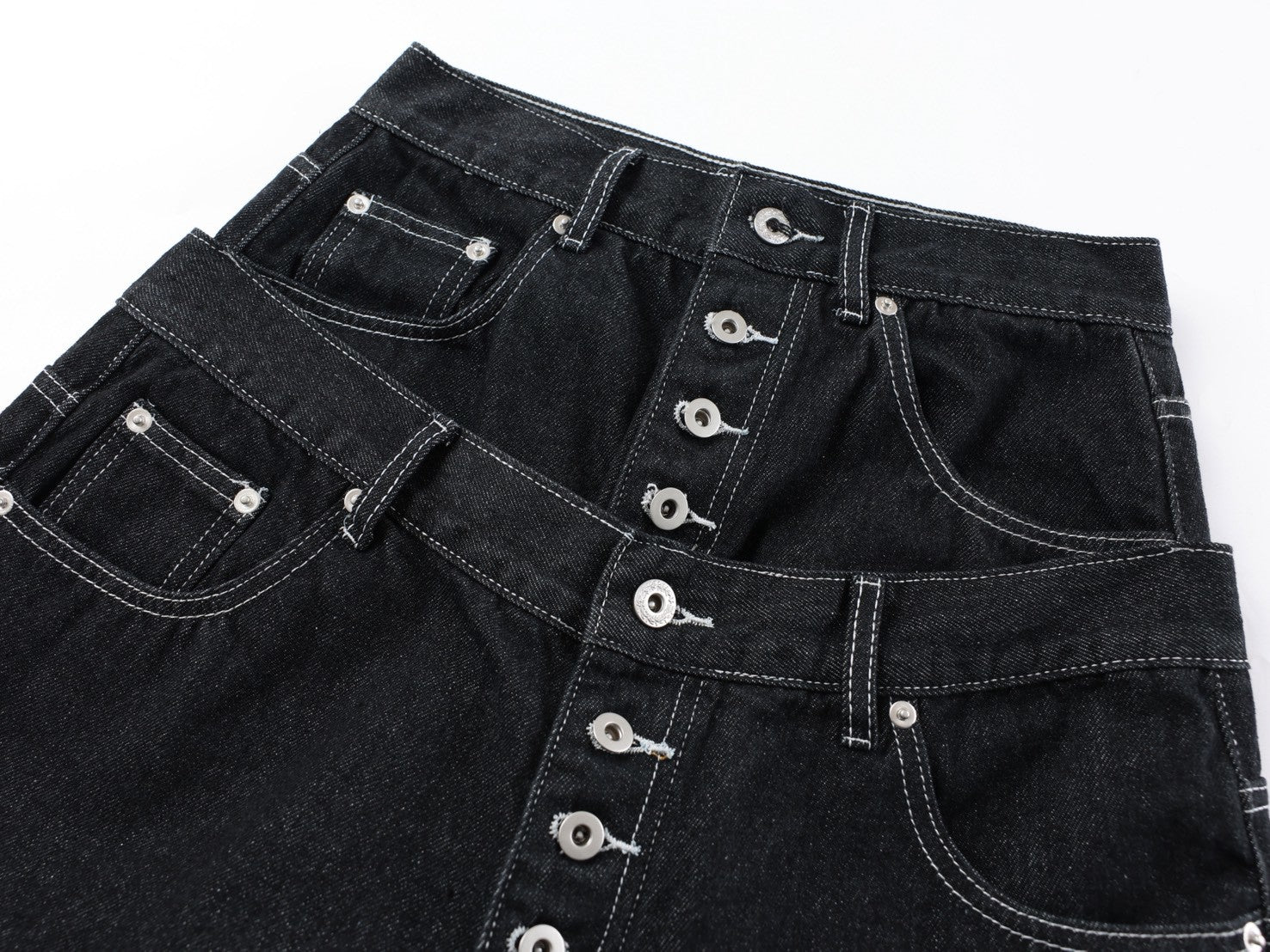 VLEX八環扣雙腰頭闊腿伐木牛仔褲