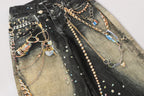 數碼印花(寶石褲鍊)牛仔彎刀褲