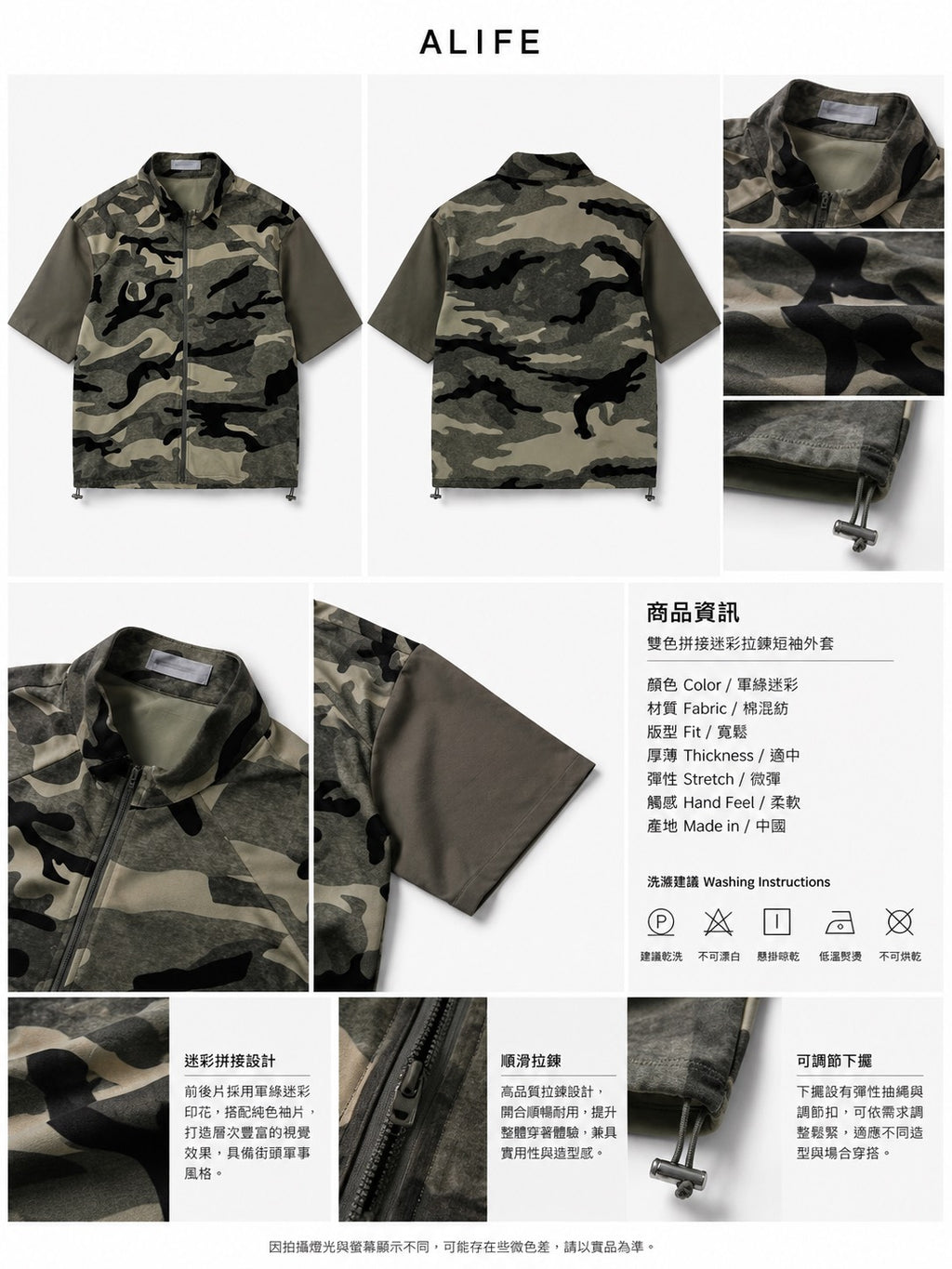 迷彩拉鍊透氣短T