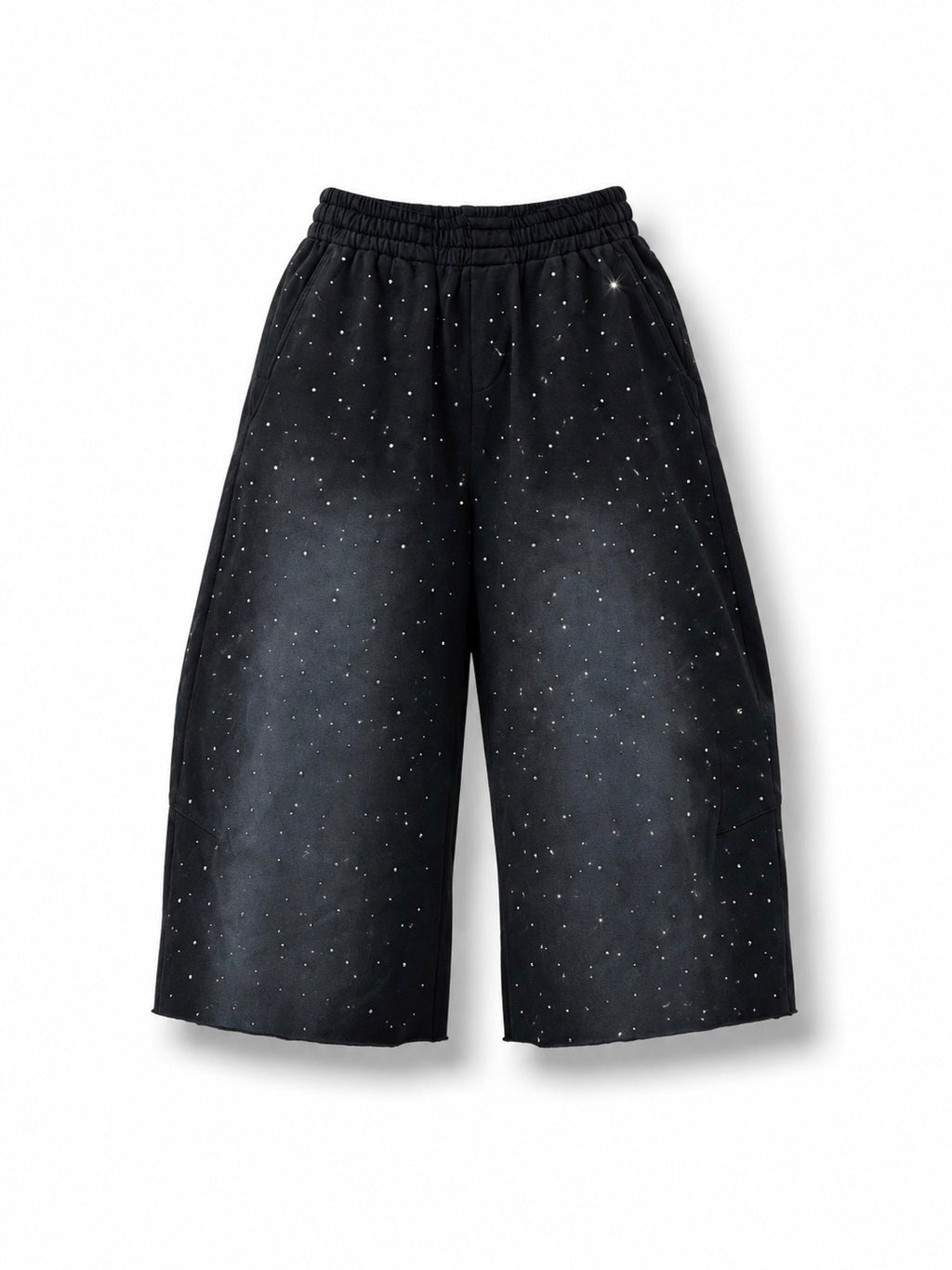 鑽閃渲染刷白七分彎刀棉短褲