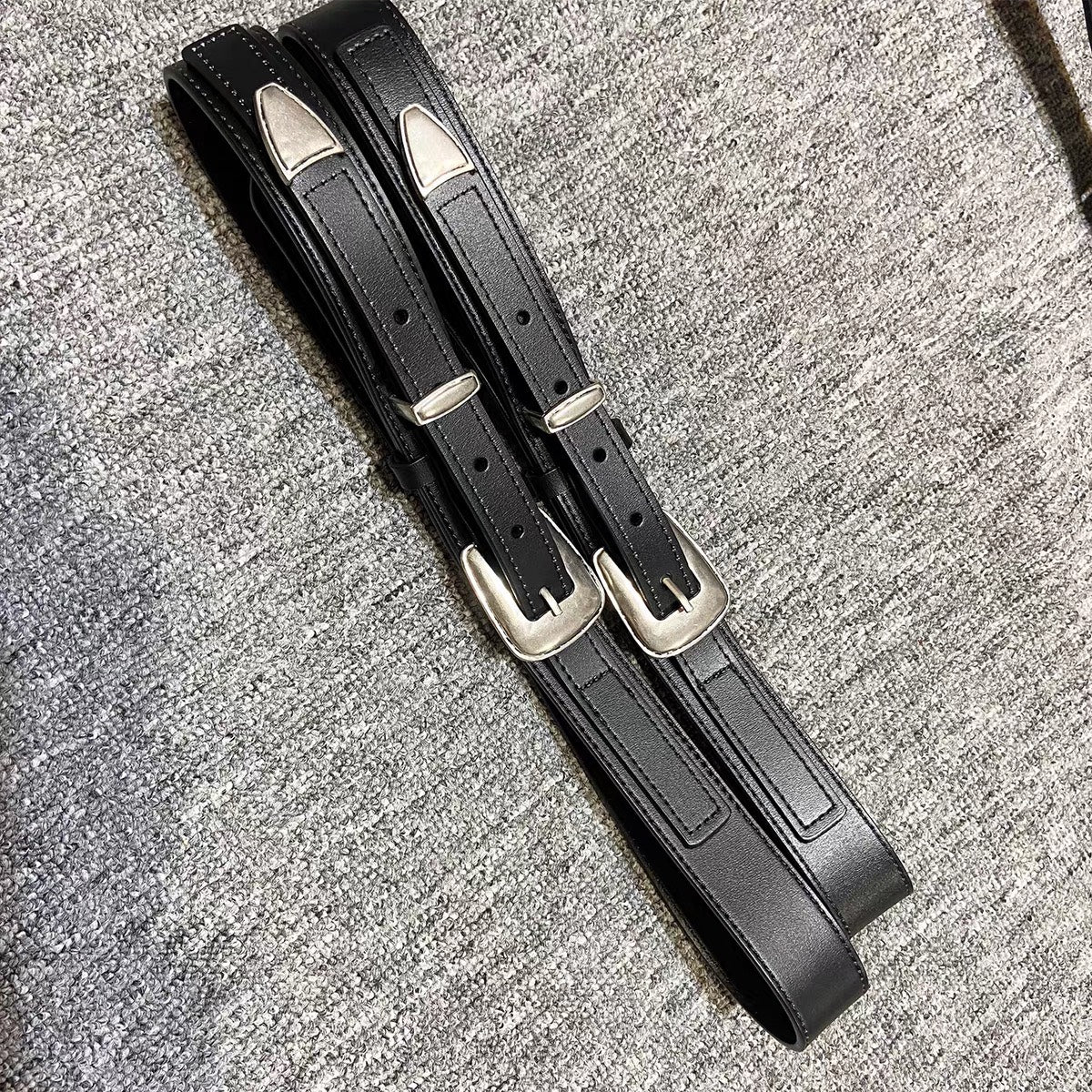 雙層牛皮假兩條腰帶皮帶
