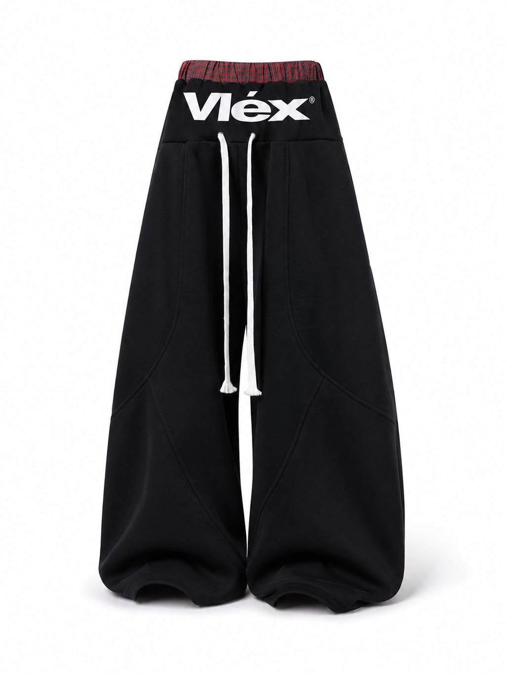 VLEX格紋雙腰頭解構棉長褲