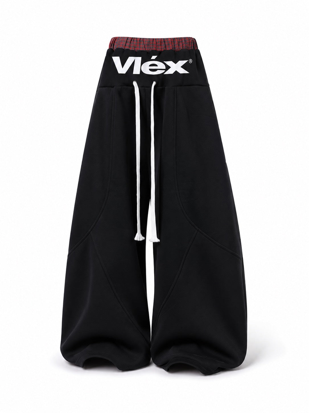 VLEX格紋雙腰頭解構棉長褲