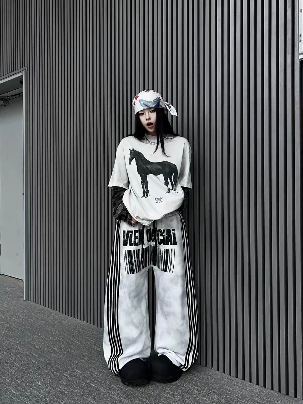 VLEX條碼五線髒髒棉長褲