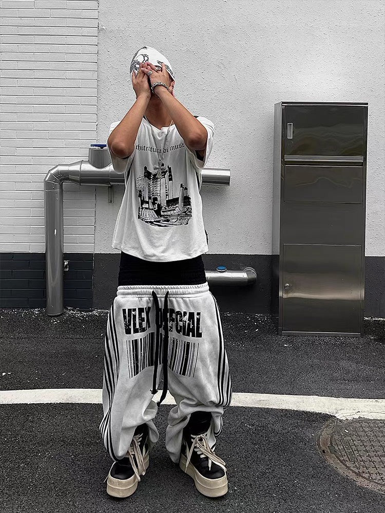 VLEX條碼五線髒髒棉長褲