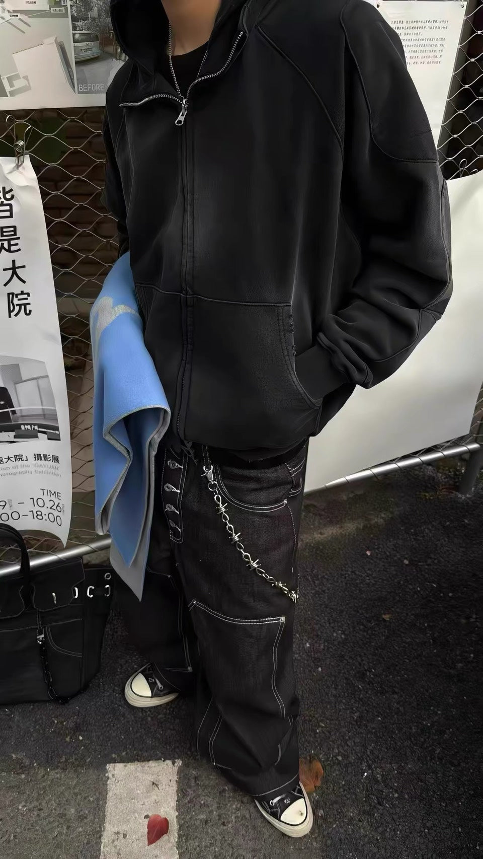 VLEX八環扣雙腰頭闊腿伐木牛仔褲
