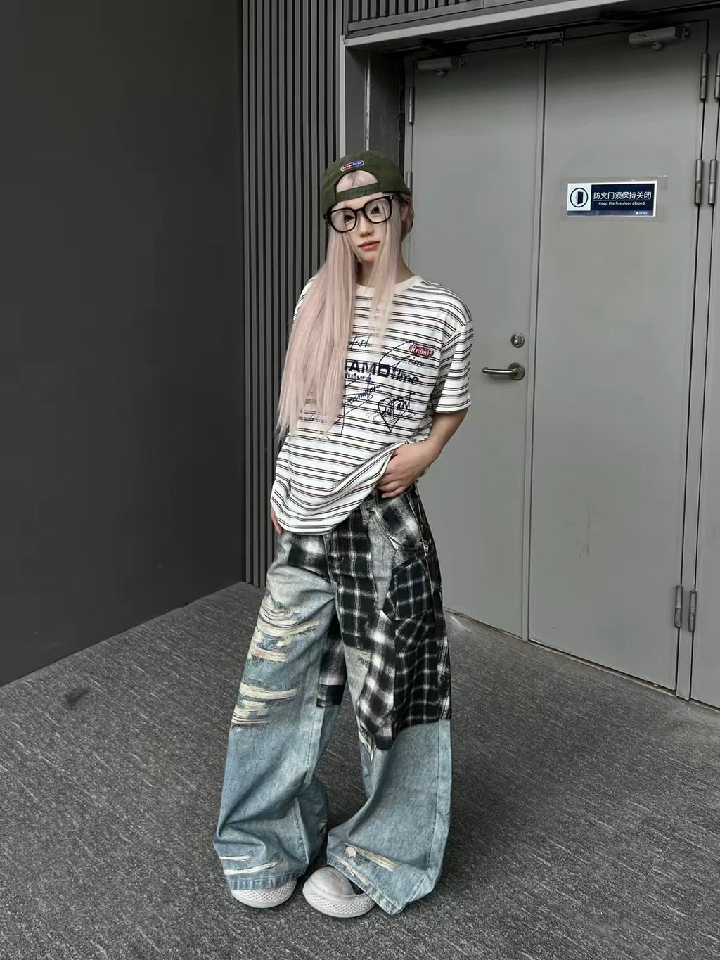 高街3D打印襯衫綁帶闊腿褲