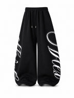 美式英字草寫卯釘闊腿棉長褲