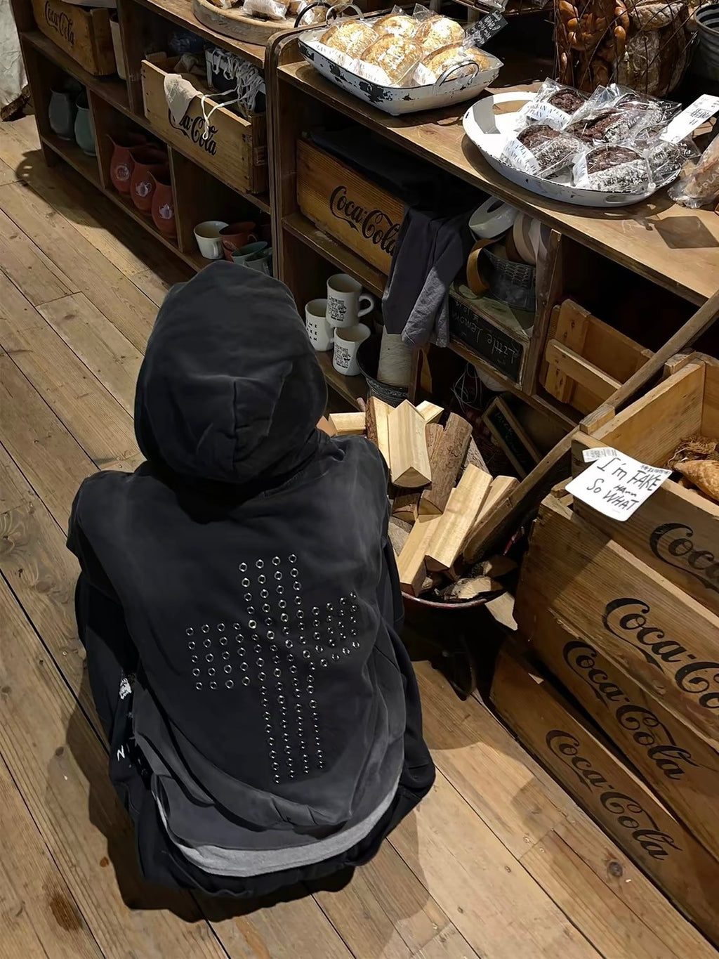 圓環釦瀑布十字渲染水洗連帽短版外套