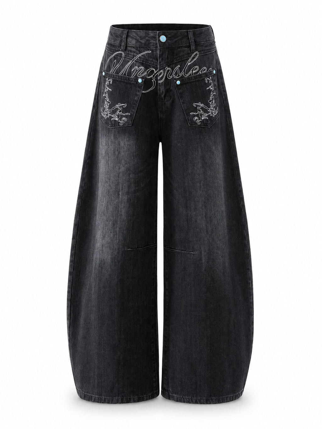 前刺繡口袋寶石彎刀牛仔褲
