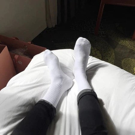 毛巾底素色百搭中筒襪