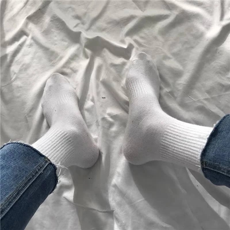 毛巾底素色百搭中筒襪