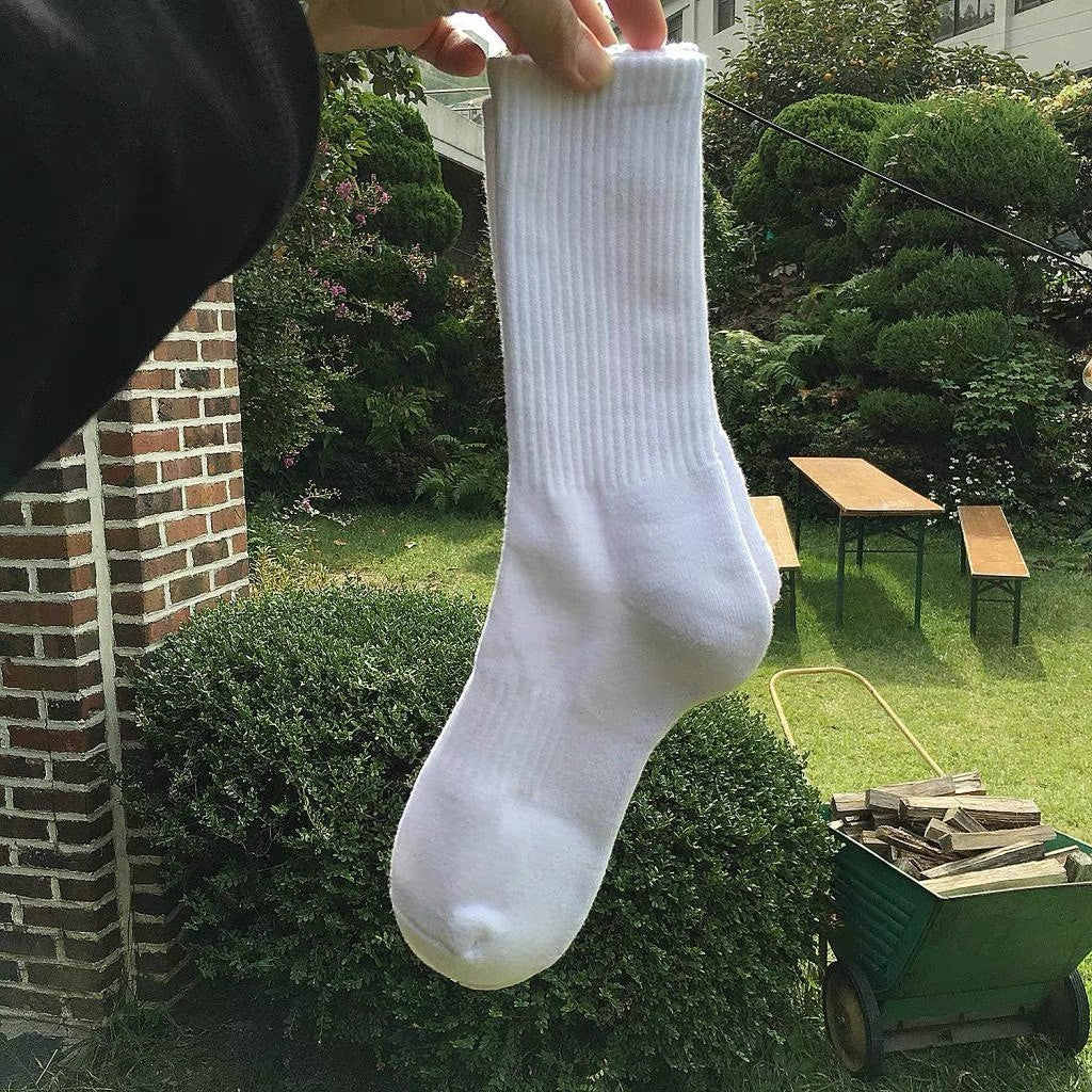 毛巾底素色百搭中筒襪